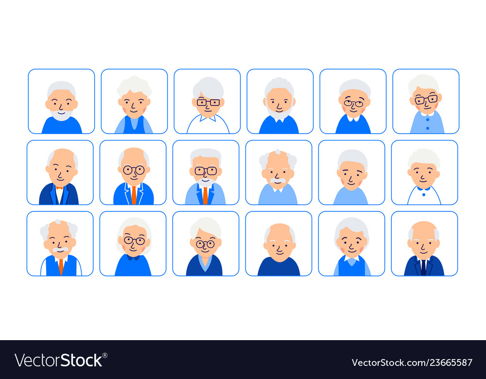 Avatars elderly people of heads pensioner vector image Avatars elderly people of heads pensioner