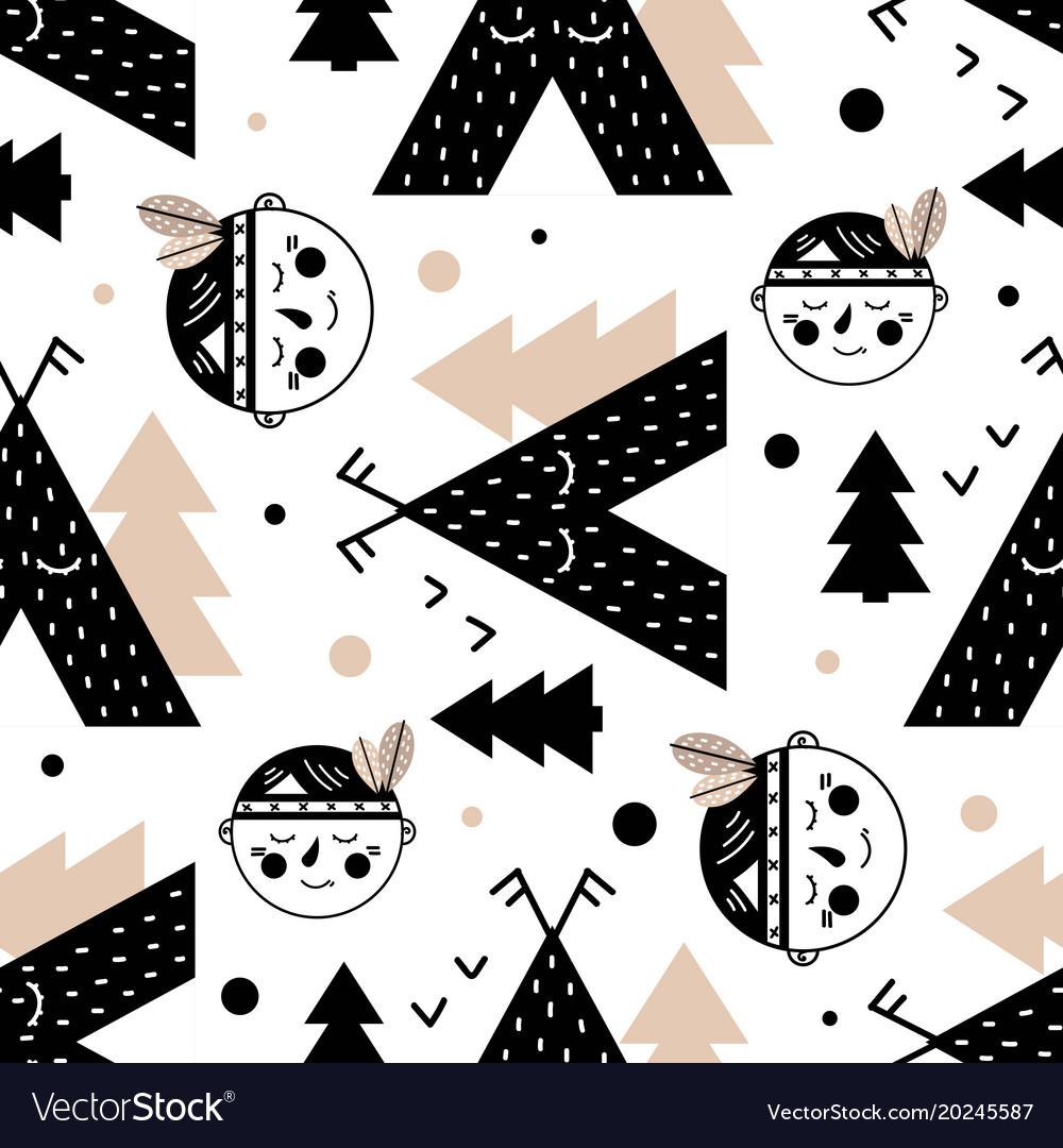 Children seamless pattern in scandinavian