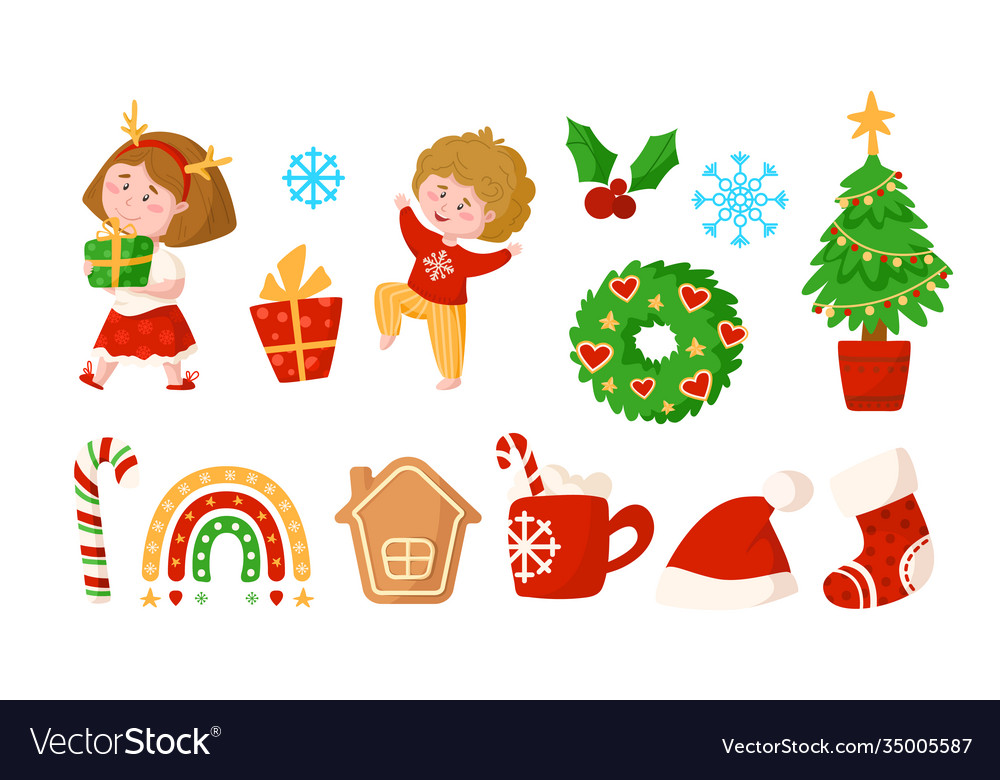 Christmas kids cartoon set Royalty Free Vector Image