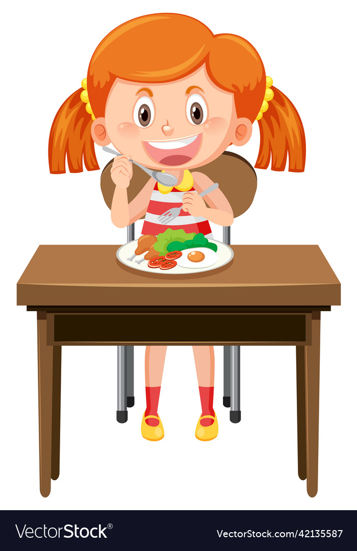 Cute girl cartoon character eating breakfast Vector Image