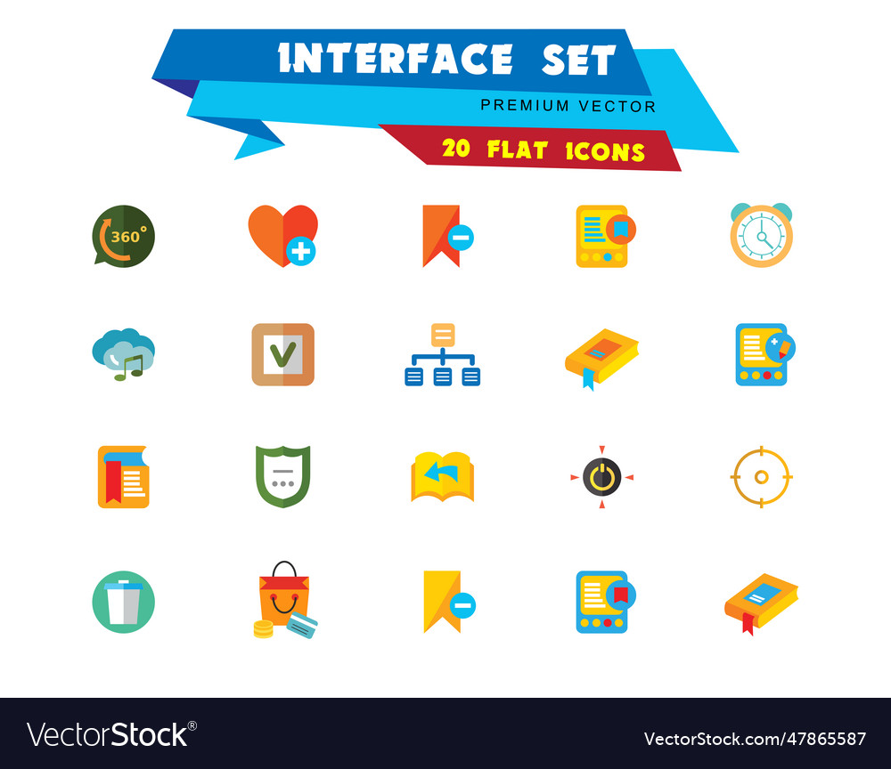 Interface flat icons set vector image Interface flat icons set