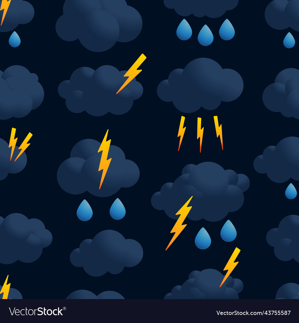 Lightning cloud rain seamless pattern thunder