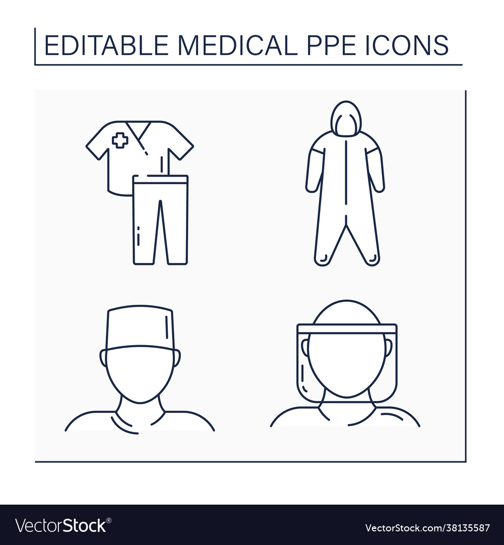 Medical ppe line icons set