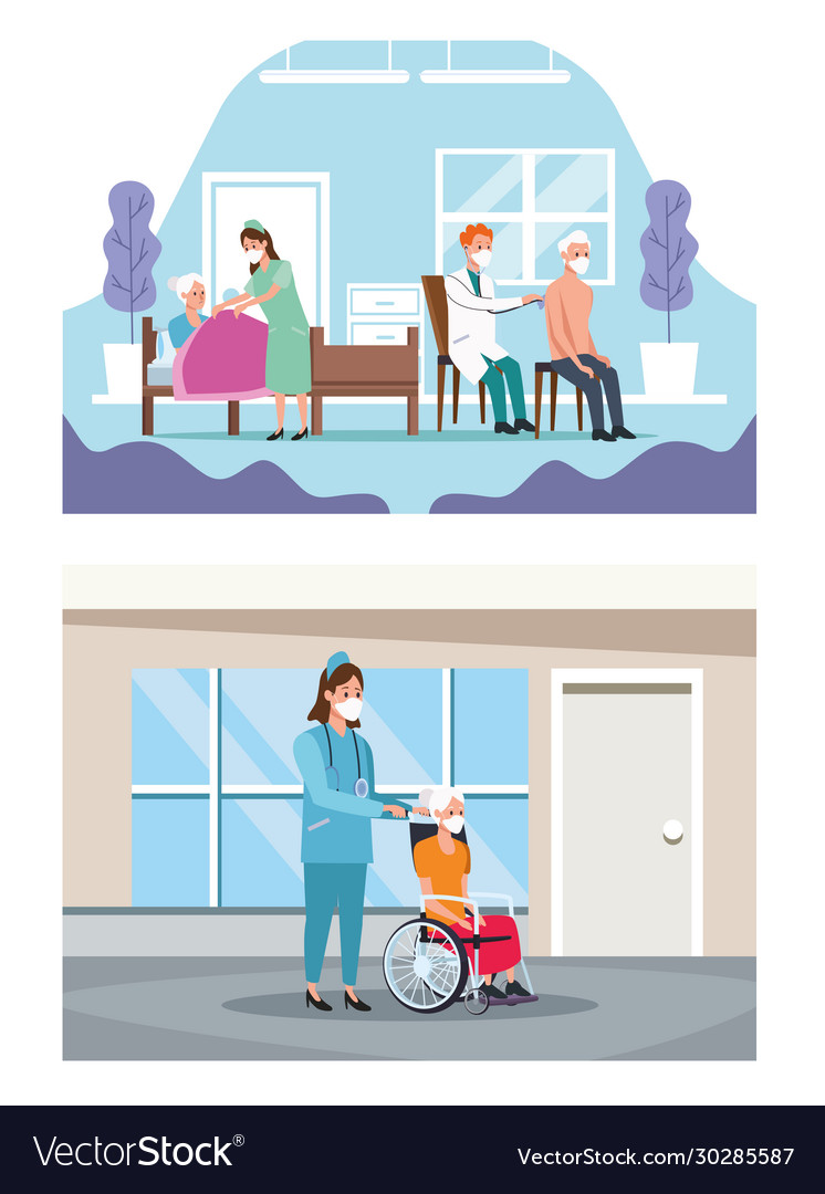 Medical staff protecting elderly characters Vector Image