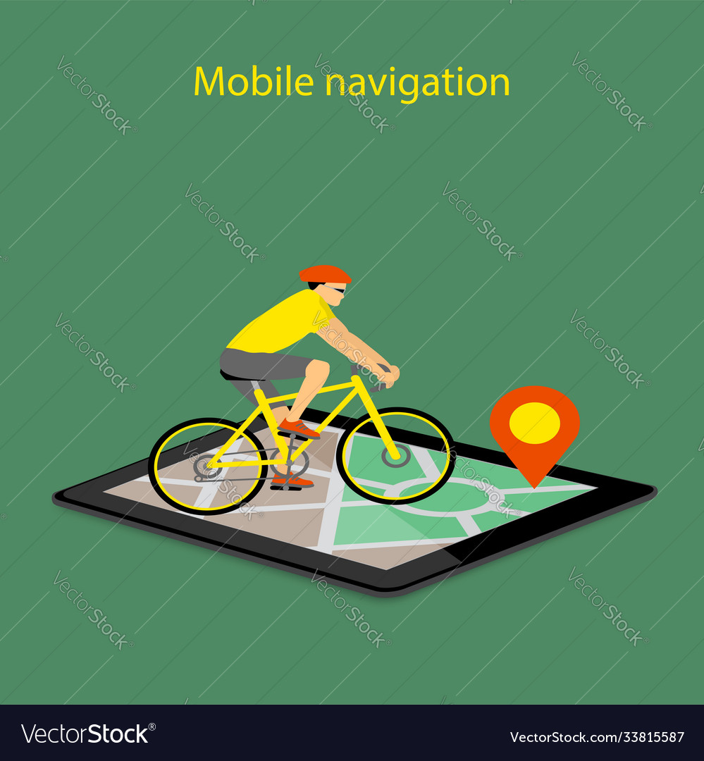 Mobile navigation on tablet with map pointer vector image Mobile navigation on tablet with map pointer