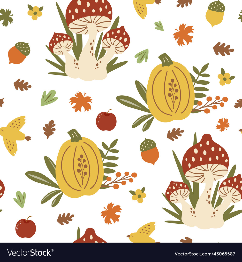 Mushroom pattern fall forest seamless vector image Mushroom pattern fall forest seamless