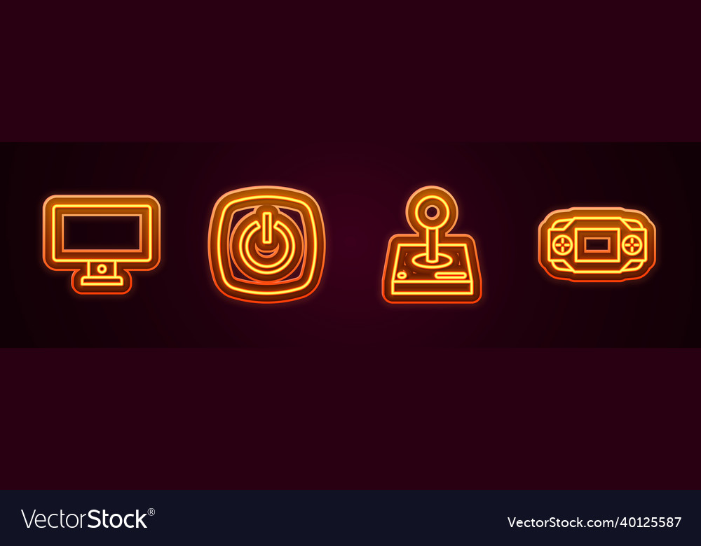 Set line computer monitor power button joystick vector image Set line computer monitor power button joystick