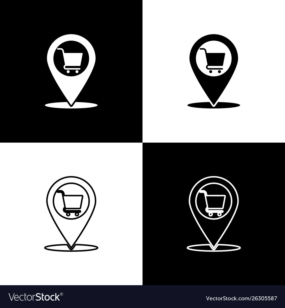 Set map pointer with shopping cart icons isolated vector image Set map pointer with shopping cart icons isolated