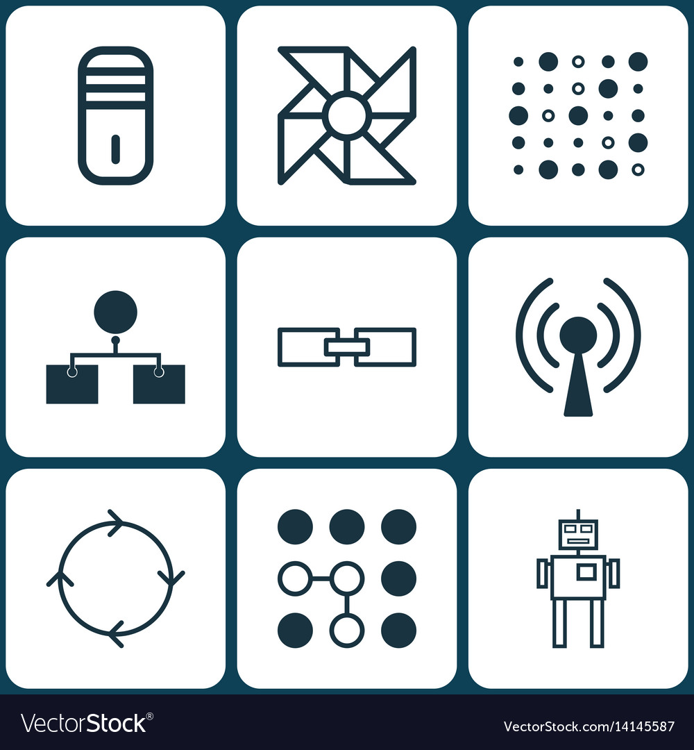 Set of 9 robotics icons includes mainframe