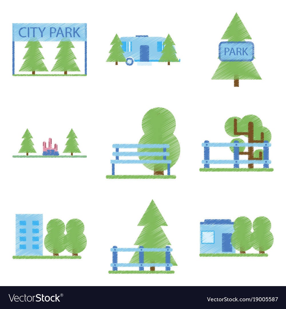 Set of flat icons in shading style parks