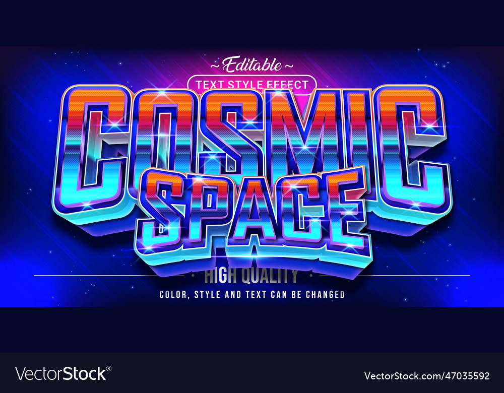 Editable text style effect - cosmic space text Vector Image