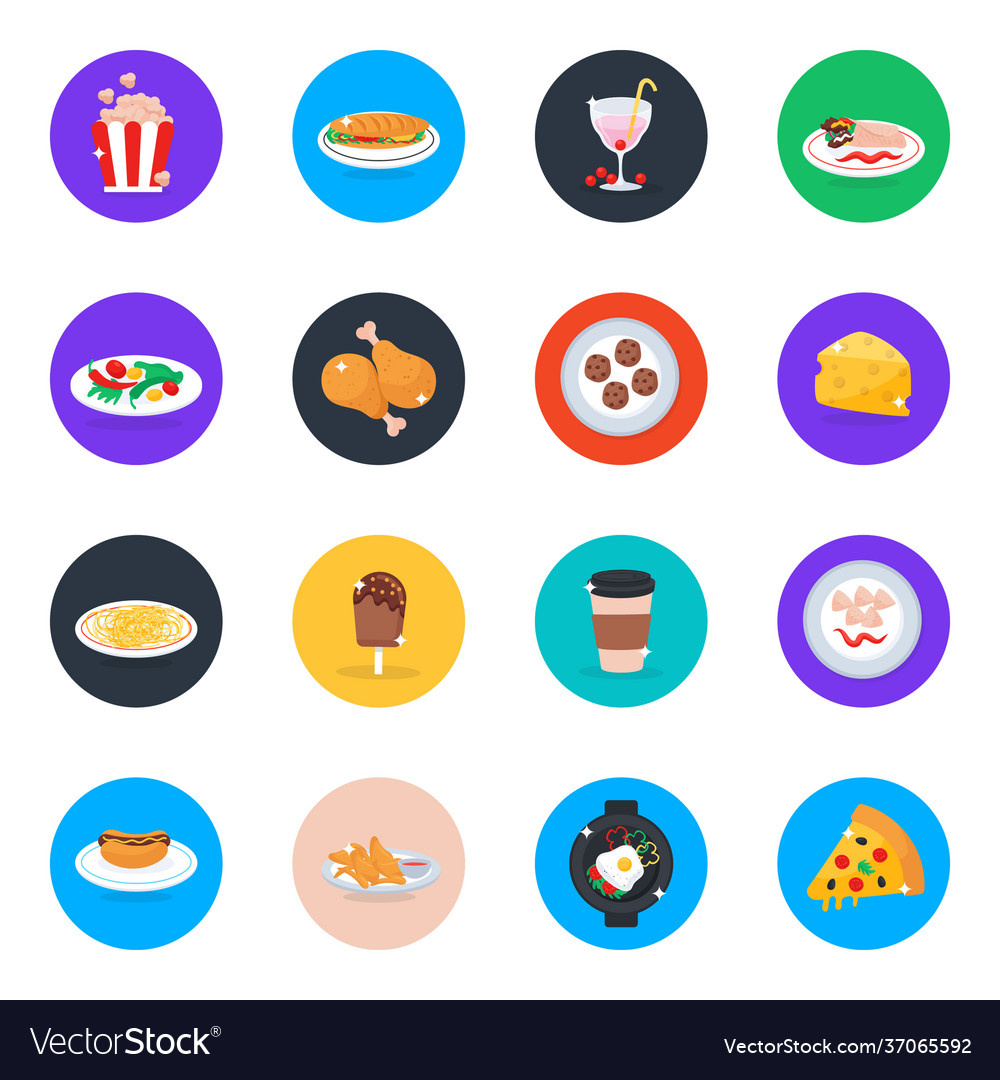 Fast food icons in modern flat rounded style pack