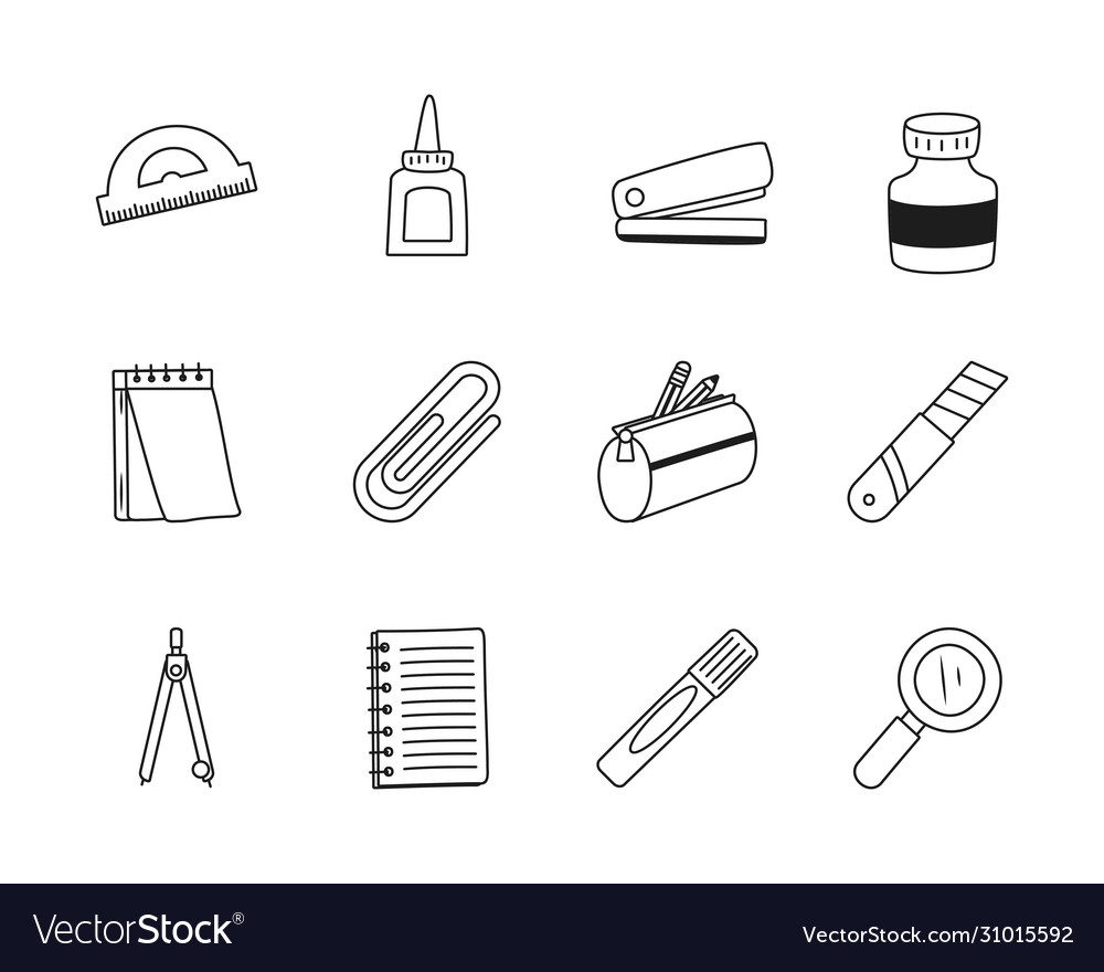 Glue bottle and stationary icon set line style