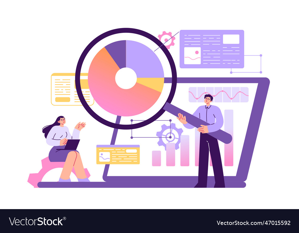 Information technology workers analyze data Vector Image