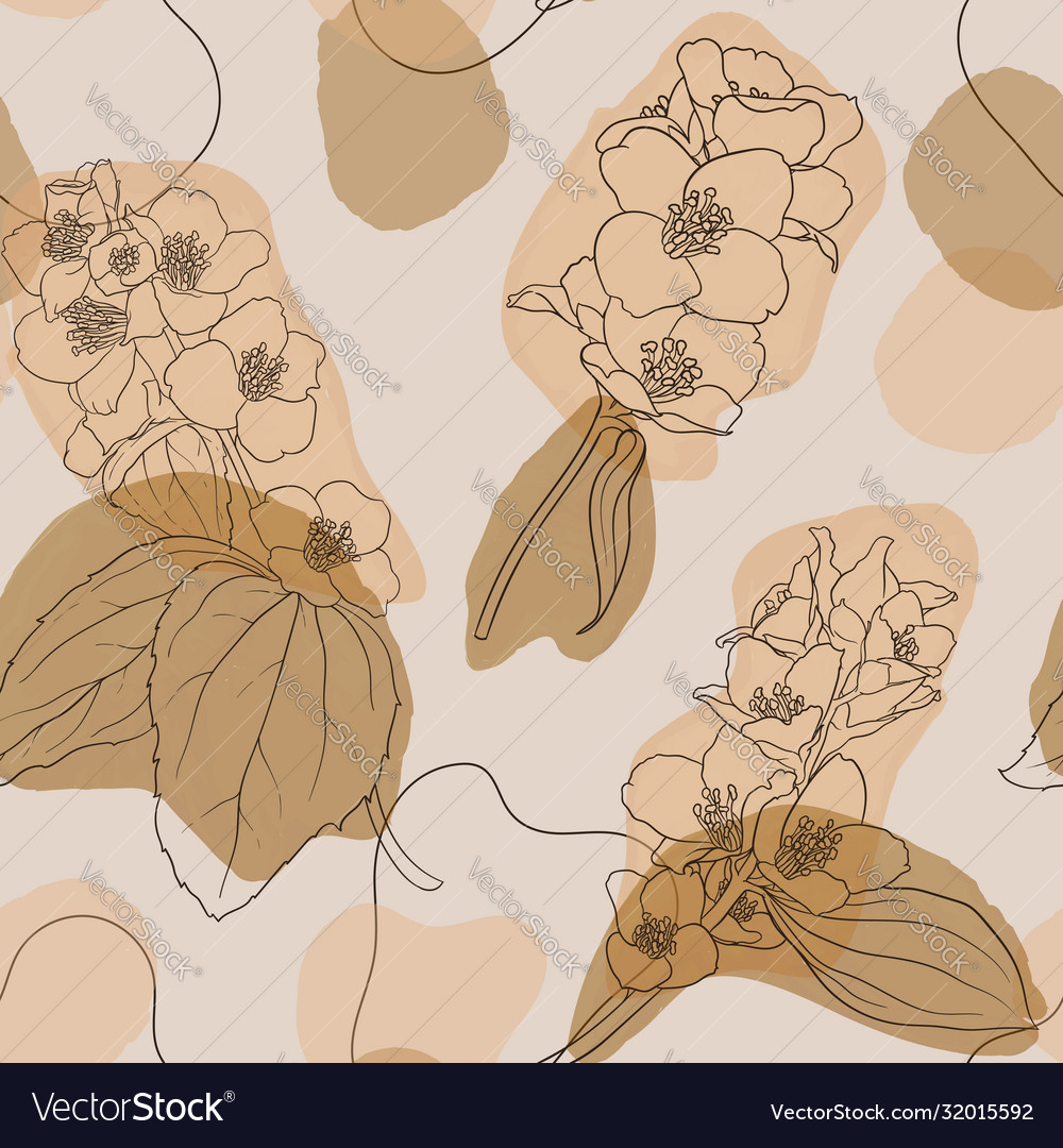 Jasmine flowers and leaves vintage seamless vector image Jasmine flowers and leaves vintage seamless