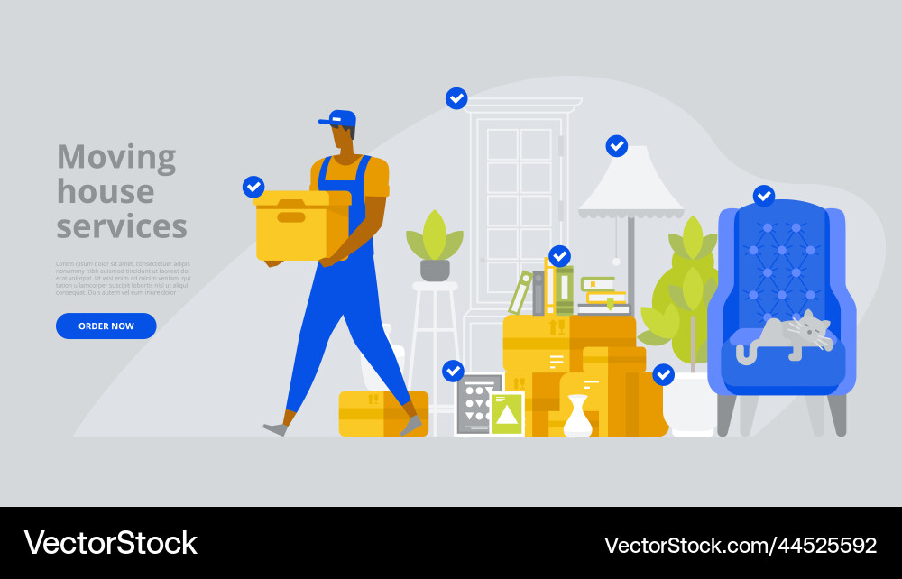 Man in uniform with cardboard boxes moving house Vector Image