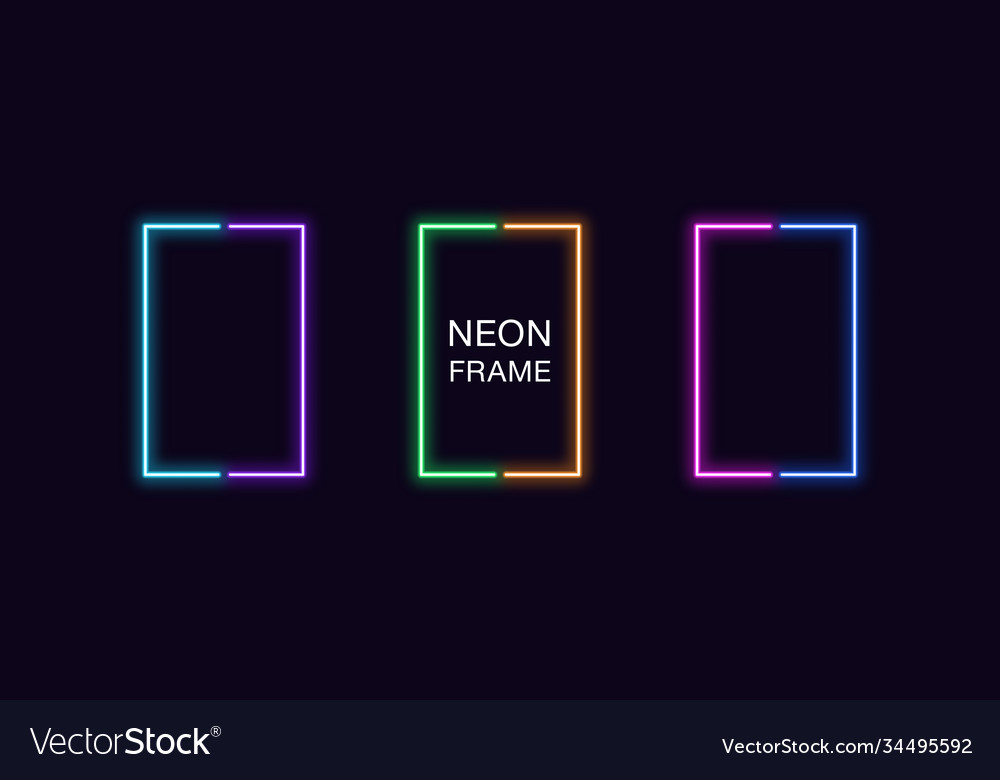 Neon rectangle frame set rectangular vector image Neon rectangle frame set rectangular