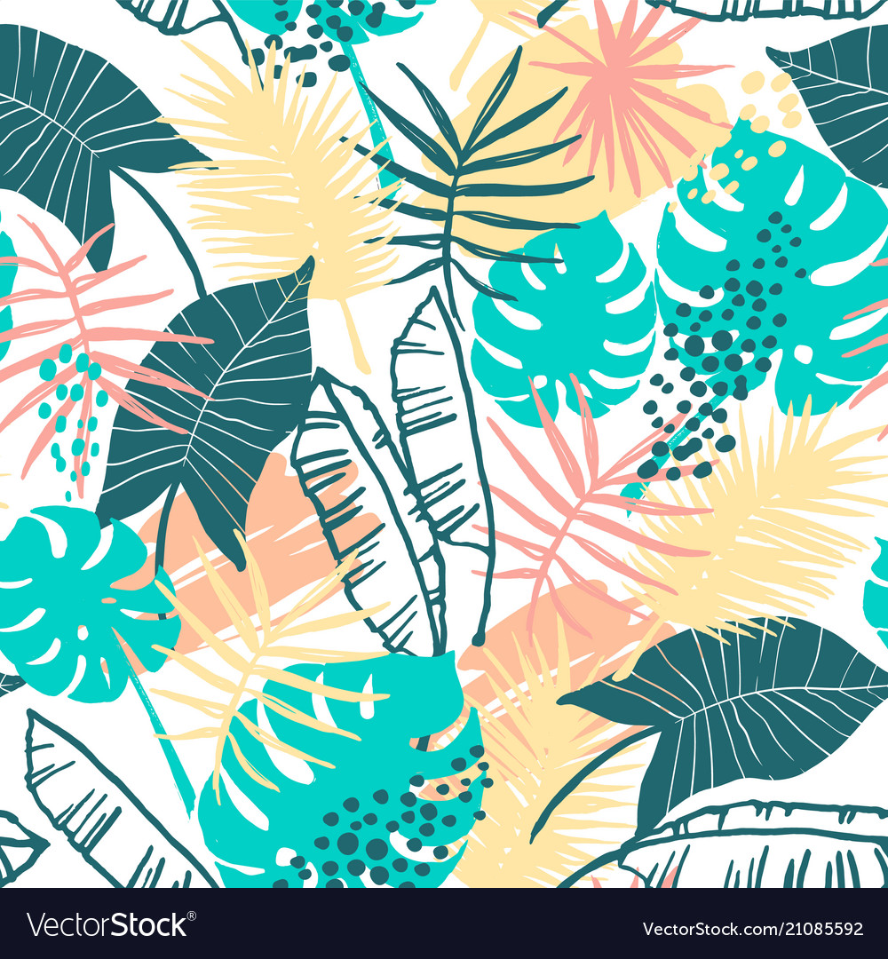 Seamless exotic pattern with tropical plants