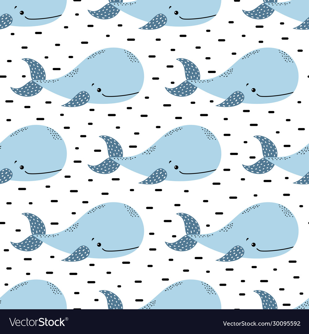 Seamless pattern with whales in scandinavian vector image Seamless pattern with whales in scandinavian