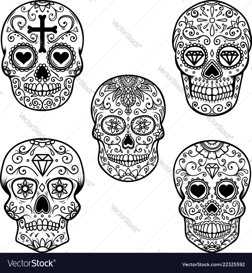 Set of sugar skull isolated on white background