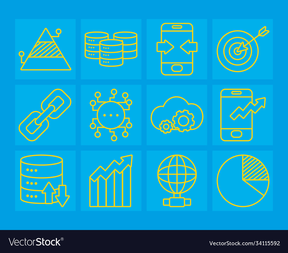 Strongbox and data analysis icon set line style