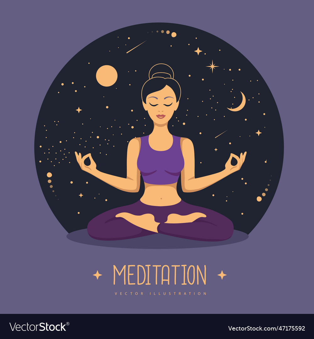 Woman meditation with outer space background Vector Image