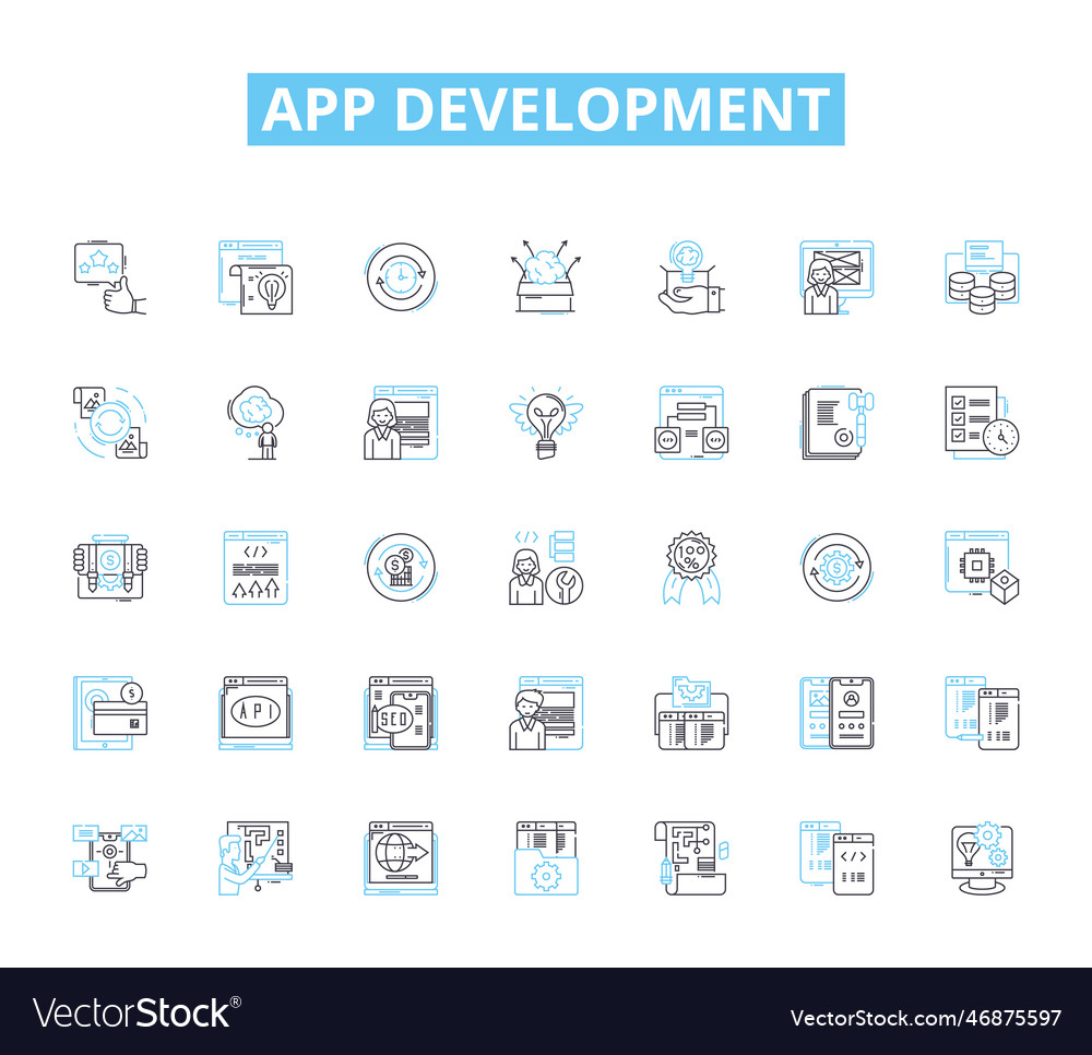 App development linear icons set platform vector image App development linear icons set platform