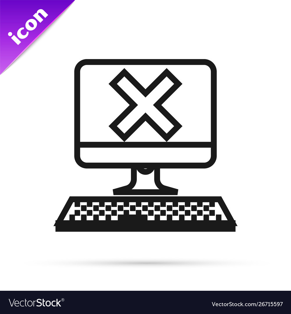 Black line computer with keyboard and x mark icon vector image Black line computer with keyboard and x mark icon