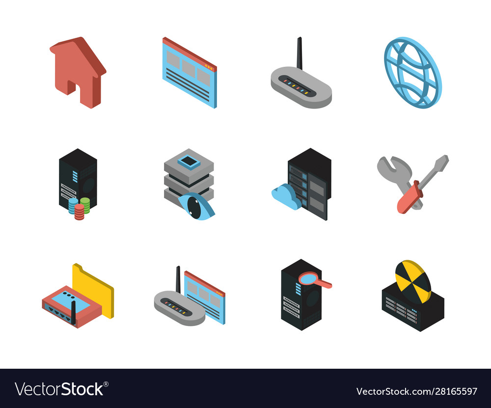 Bundle data server set icons vector image Bundle data server set icons