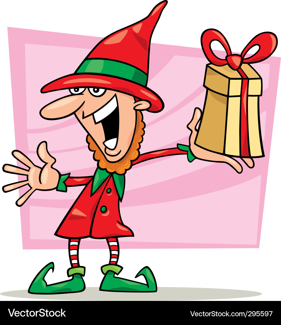 Christmas elf with special gift Royalty Free Vector Image