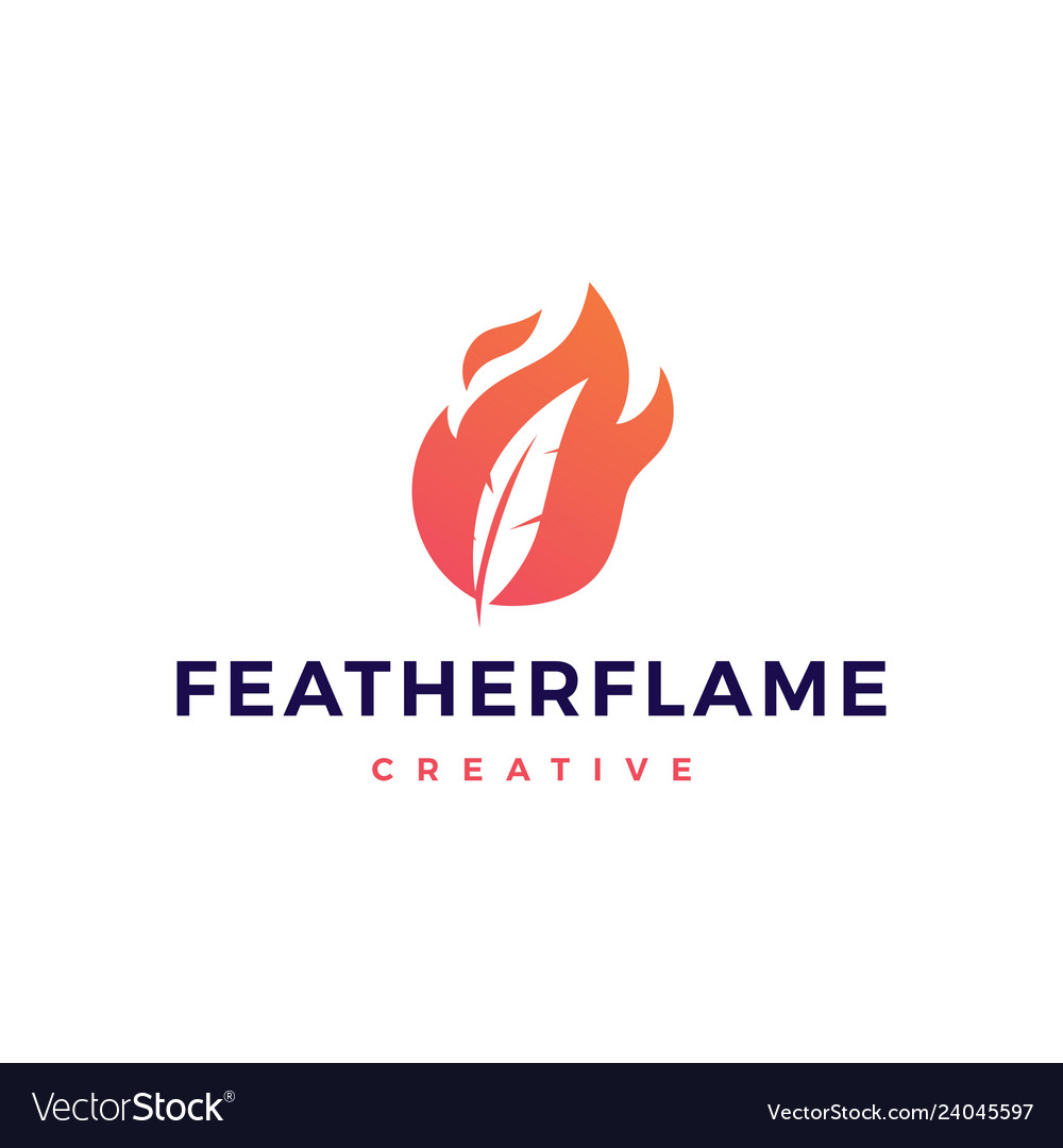Feather pen fire flame logo icon vector image Feather pen fire flame logo icon