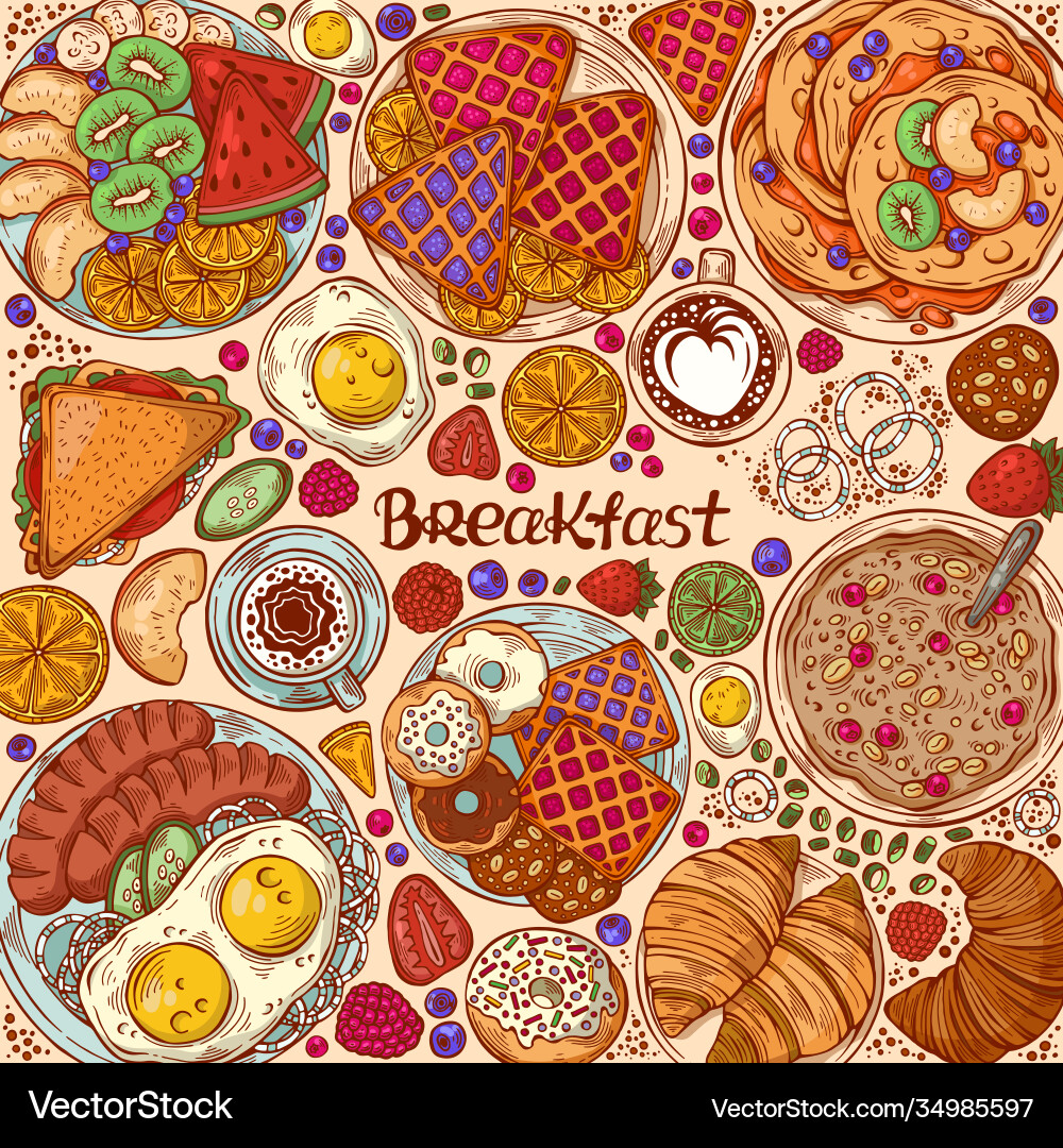 Hand drawn with traditional breakfast Royalty Free Vector