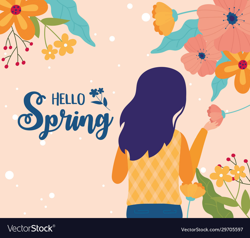 Hallo Frühling Frau mit Blumen Blumen Blume Natur