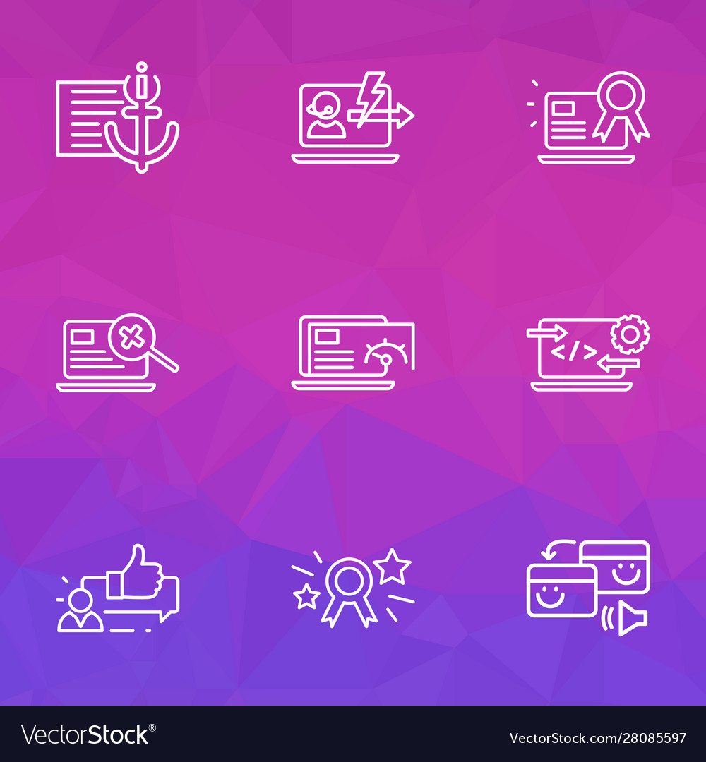 Optimization icons line style set with page speed vector image Optimization icons line style set with page speed