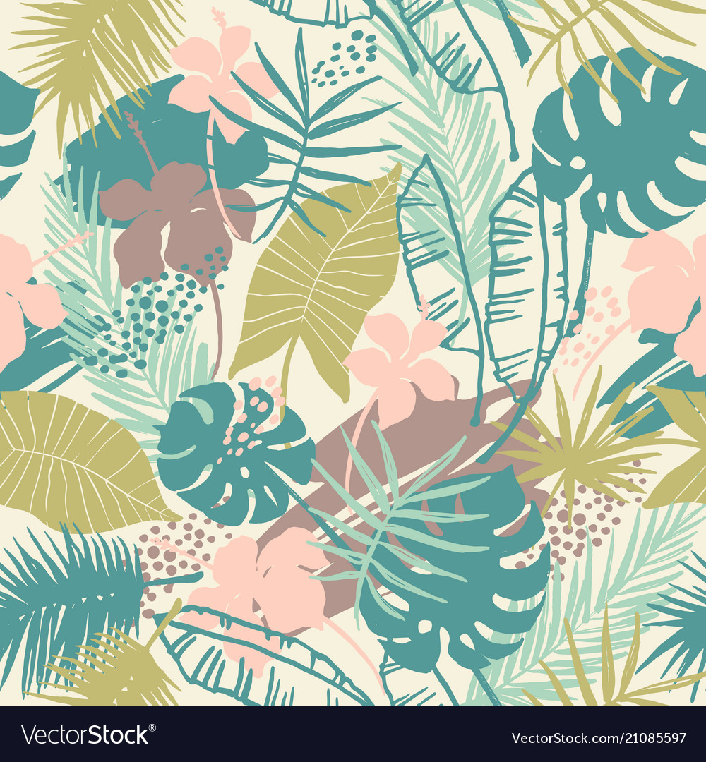 Seamless exotic pattern with tropical plants