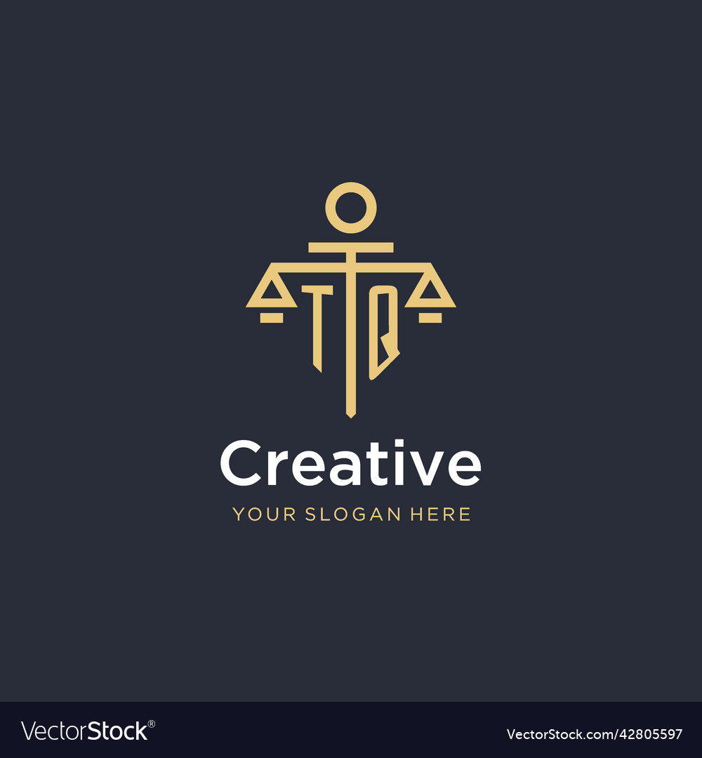 Tq initial monogram logo with scale and pillar