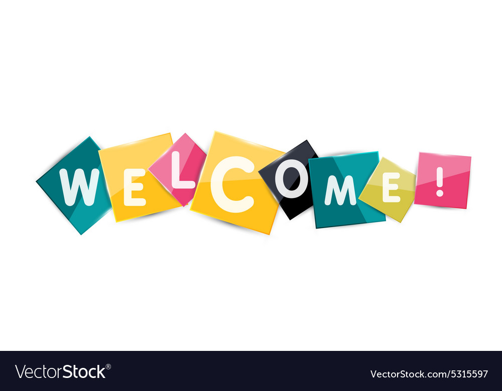 Welcome word on color square paper pieces Vector Image