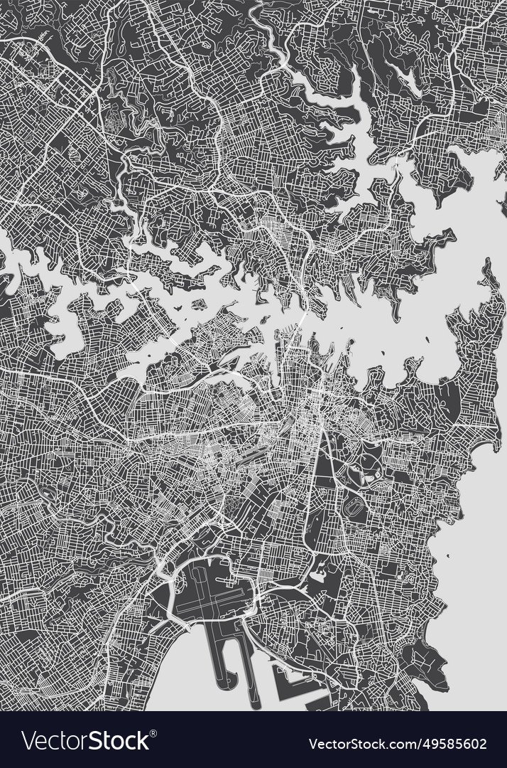 City map sydney monochrome detailed plan Vector Image