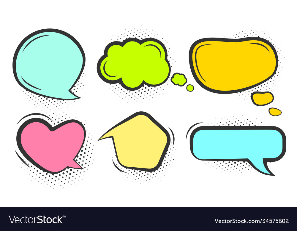 Comic pop art halftone speech bubble set