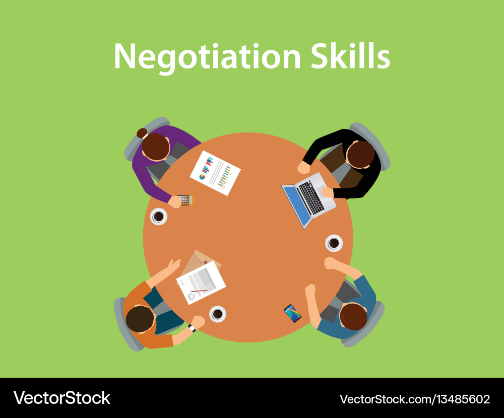 Negotiation skills with four people Royalty Free Vector