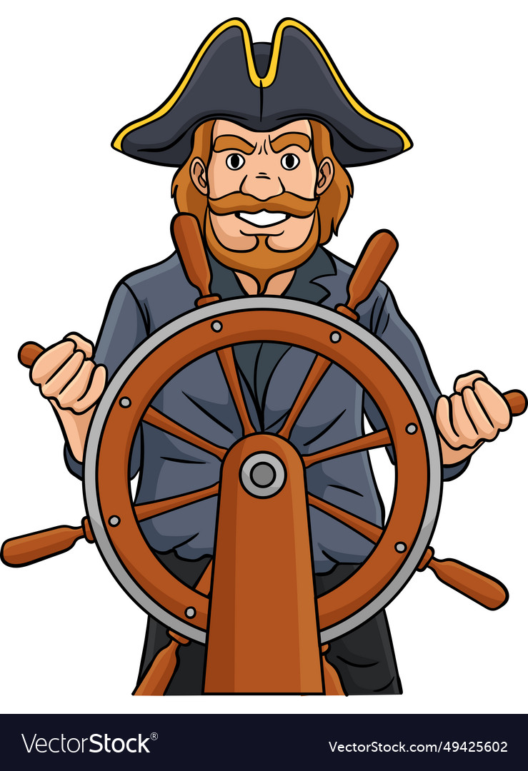 Pirate at the helm cartoon colored clipart Vector Image