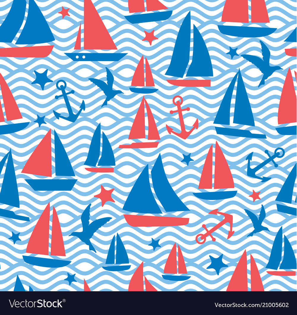 Seamless abstract sea background sailboats