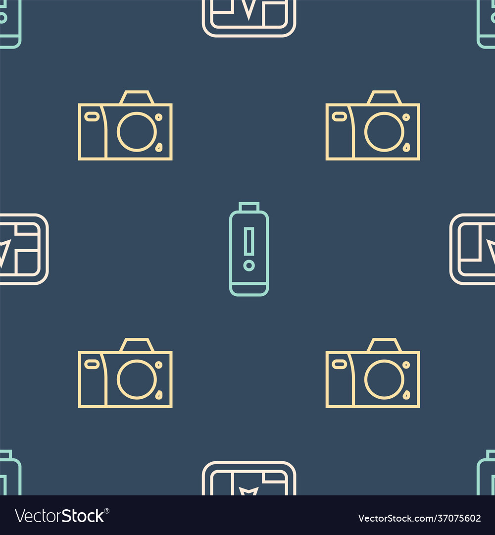 Set line gps device with map photo camera vector image Set line gps device with map photo camera