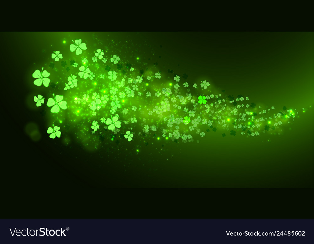 Shiny shamrock background with sparkle and bokeh vector image Shiny shamrock background with sparkle and bokeh