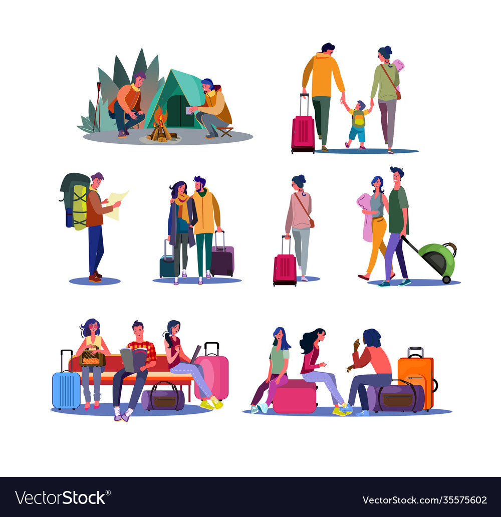Tourism and trip set vector image Tourism and trip set