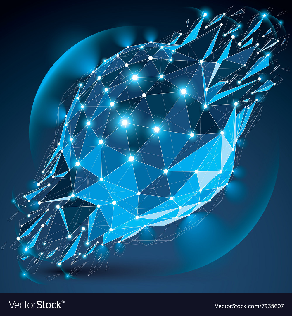 Abstract low poly wrecked blue object with lines