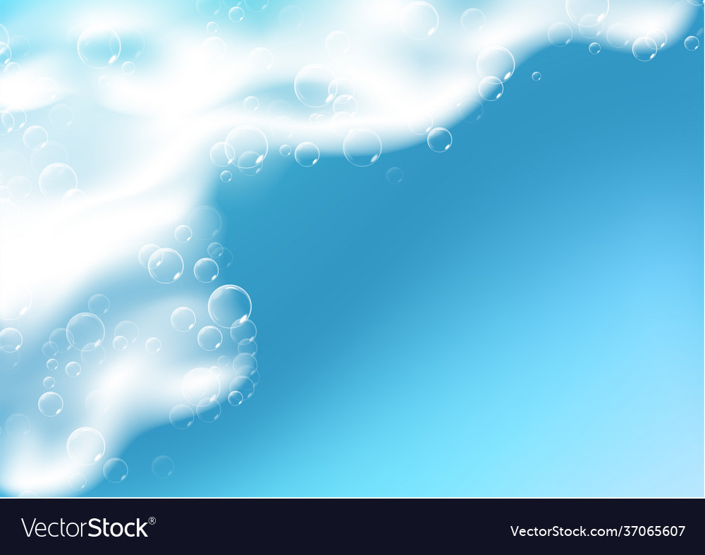 Beautiful blue background with realistic soap foam