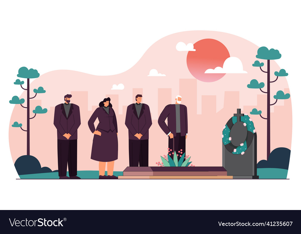 Cartoon people in mourning clothes attending Vector Image