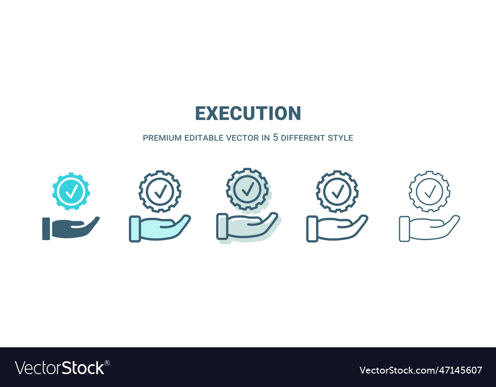 Execution icon in 5 different style outline vector image Execution icon in 5 different style outline