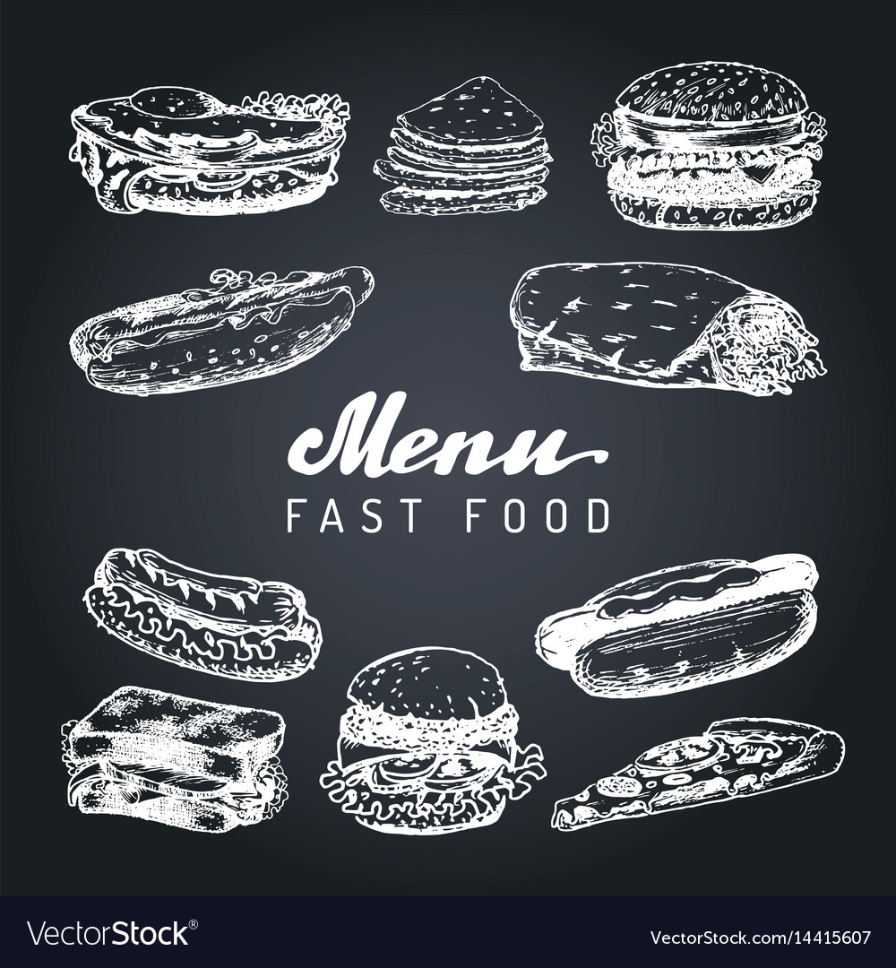 Fast food menu in burgers hot dogs Royalty Free Vector Image